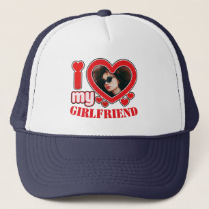 Personalised I Love My Girlfriend Photo Text Trucker Hat