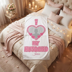 Personalised I Love My Husband – Add Photo & Name Bath Towel