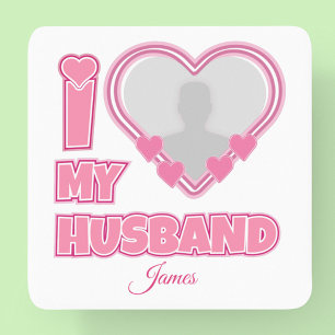 Personalised I Love My Husband – Add Photo & Name Square Paper Coaster