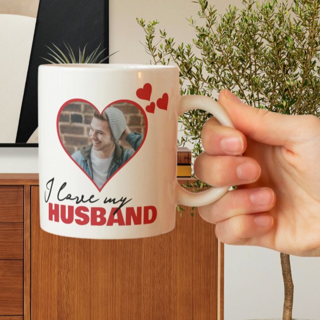 Personalised I Love My Husband Heart Photo Coffee Mug (Personalized I Love My Husband Heart Photo Mugs from Ricaso.  text photo Other styles available)