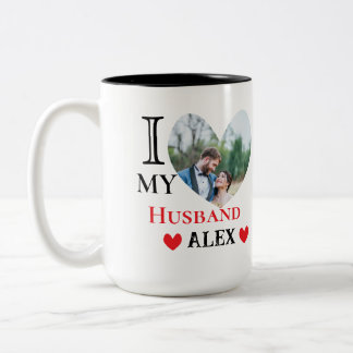 Personalised I Love My Husband Heart Photo Two-Tone Coffee Mug