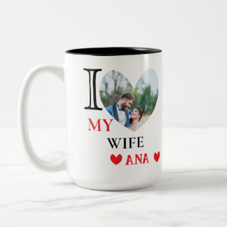Personalised I Love My Wife Heart Photo Two-Tone Coffee Mug