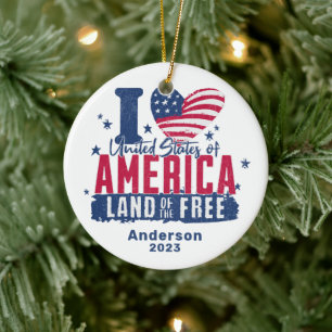 Personalised I Love United States of America  Ceramic Ornament