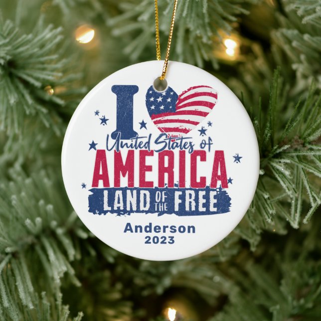 Personalised I Love United States of America  Ceramic Ornament (Tree)