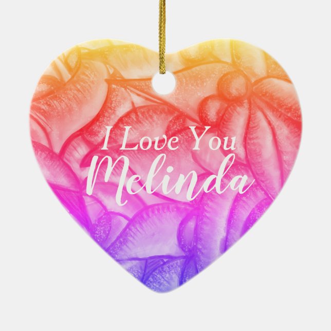 Personalised I Love You Heart Pendant Ceramic Ornament (Back)