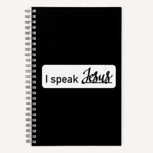 Personalised I Speak Jesus Black & White on Black Notebook