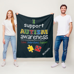 Personalised I Support Autism Awareness Puzzles Fleece Blanket