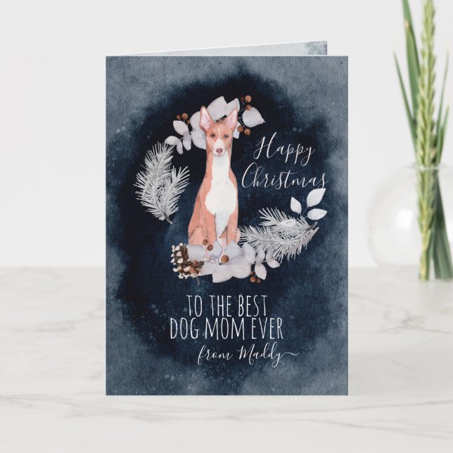 Personalised Ibizan Hound Mum Christmas Holiday Card (Front)