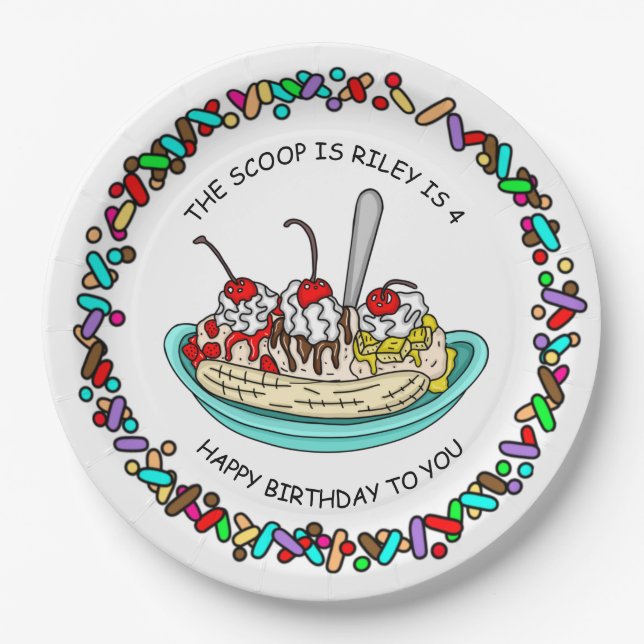 Personalised Ice Cream Birthday Party Paper Plate (Front)