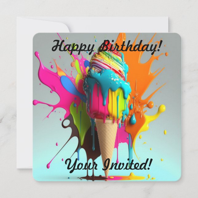 Personalised Ice Cream Cone Vibrant Invitation (Front)