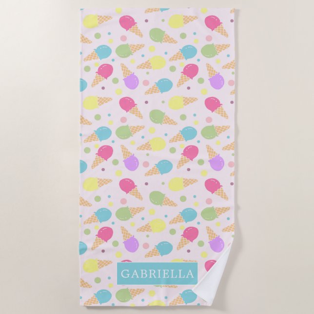 Personalised Ice Cream Cones Beach Towel (Front)