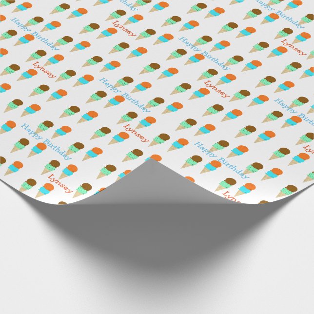 Personalised Ice Cream Cones Wrapping Paper (Corner)