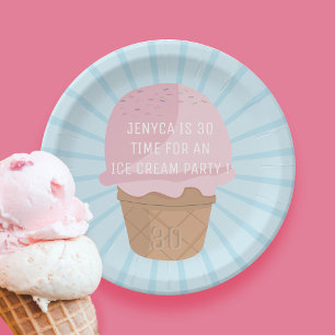Personalised Ice Cream Party Paper Plate - add age