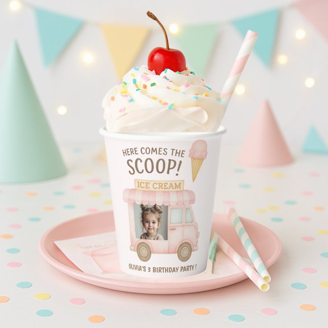 Personalised Ice Cream Truck Photo Birthday  Paper Cups (Creator Uploaded)