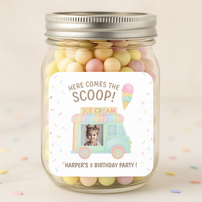 Personalised Ice Cream Truck Rainbow Sprinkle  Square Sticker (Creator Uploaded)