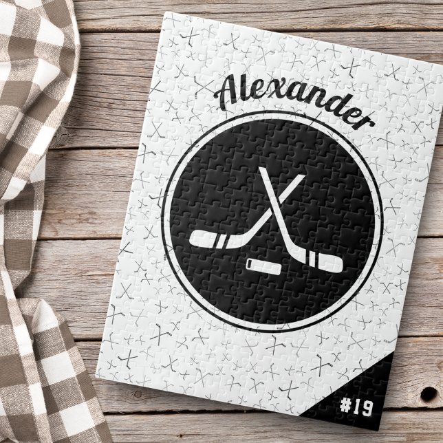 Personalised Ice Hockey Pattern Player Name Number Jigsaw Puzzle (Creator Uploaded)