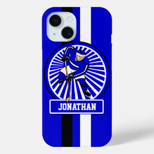 Personalised Ice Hockey Player Blue iPhone 15 Case