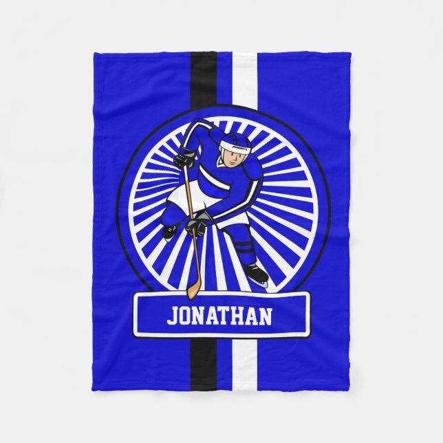 Personalised Ice Hockey Player Blue Fleece Blanket (Front)