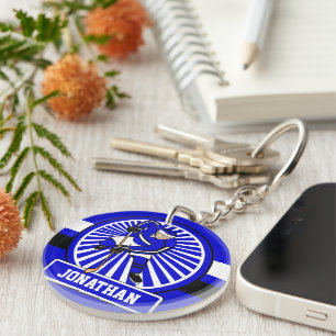 Personalised Ice Hockey Player Blue Key Ring
