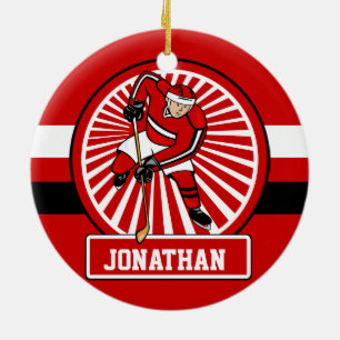 Personalised Ice Hockey player Ceramic Tree Decoration
