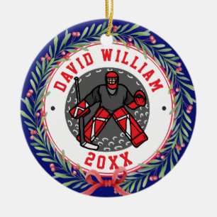 Personalised Ice Hockey Player Name Christmas Gift Ceramic Ornament