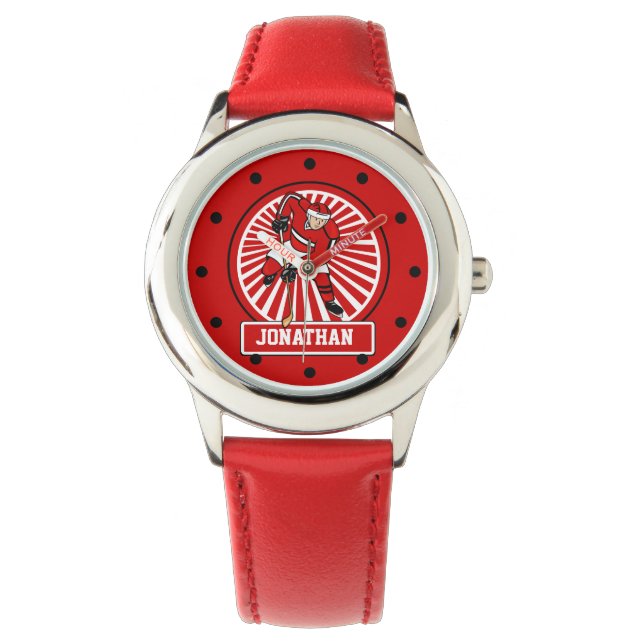 Personalised Ice Hockey Player Red Watch (Front)