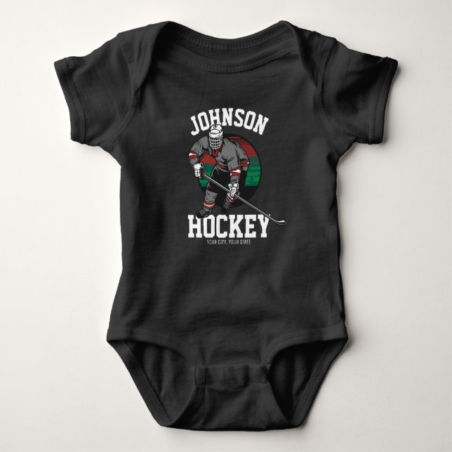 Personalised Ice Hockey Player Team Athlete Name  Baby Bodysuit (Front)