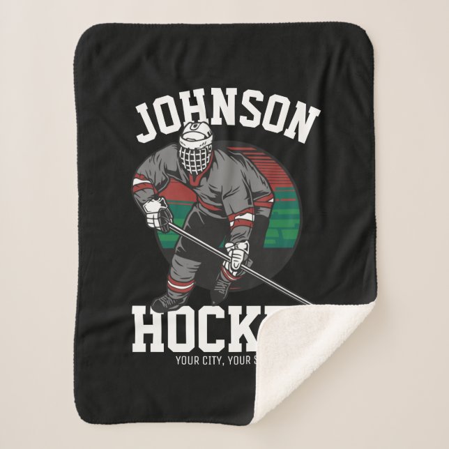 Personalised Ice Hockey Player Team Athlete Name Sherpa Blanket (Front)