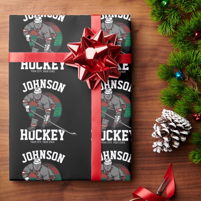 Personalised Ice Hockey Player Team Athlete Name  Wrapping Paper (Creator Uploaded)