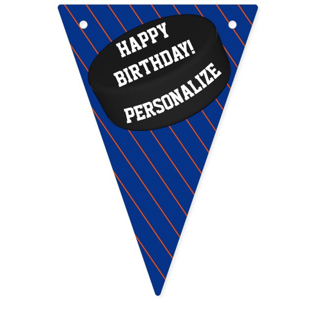 Personalised Ice Hockey Puck Happy Birthday Bunting (First Flag)