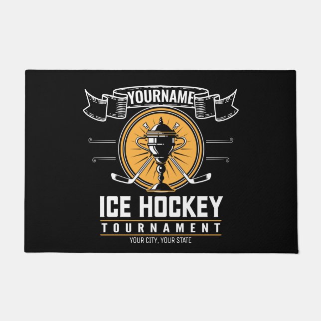 Personalised Ice Hockey Trophy Player Team Game  Doormat (Front)