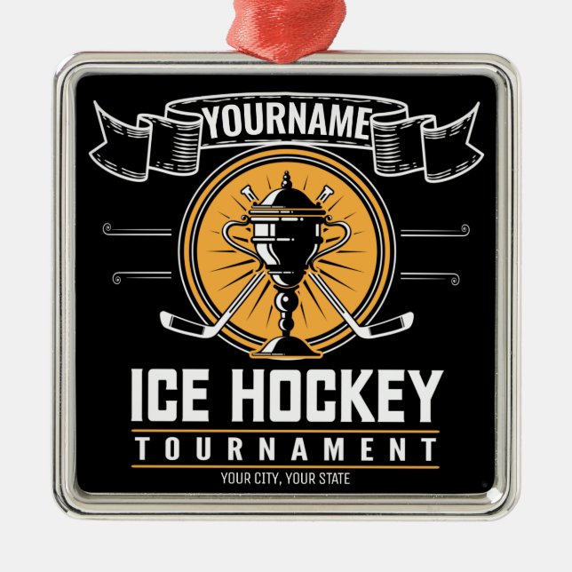 Personalised Ice Hockey Trophy Player Team Game  Metal Ornament (Front)