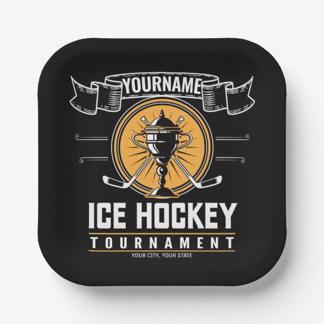 Personalised Ice Hockey Trophy Player Team Game   Paper Plate (Front)