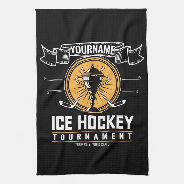 Personalised Ice Hockey Trophy Player Team Game  Tea Towel (Vertical)