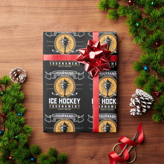 Personalised Ice Hockey Trophy Player Team Game   Wrapping Paper (Holiday Gift)