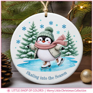 Personalised Ice Skating Penguin Photo Christmas Ceramic Ornament