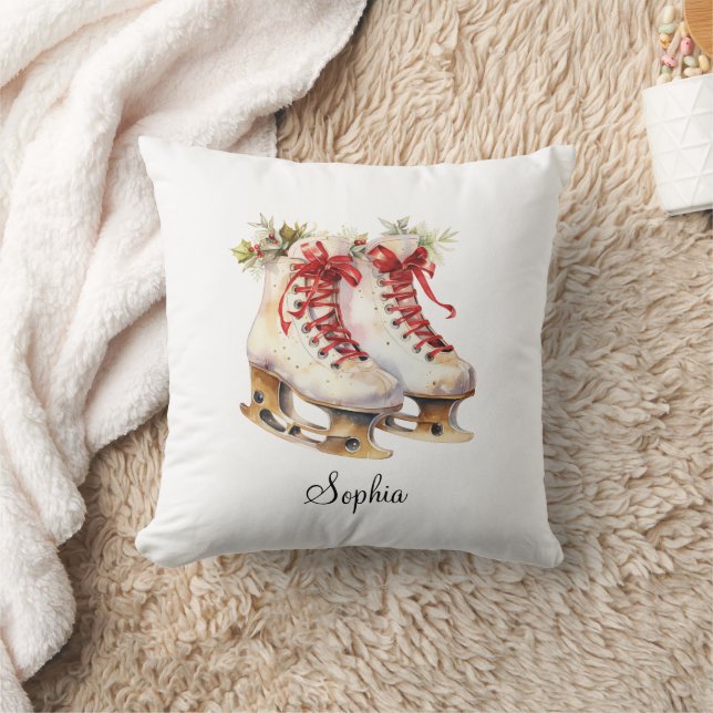 Personalised Ice Skating Throw Pillow Custom Name (Blanket)