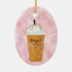 Personalised Iced Coffee Bling Holiday Christmas Ceramic Ornament