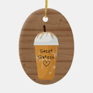 Personalised Iced Coffee Sweet Sixteen Christmas Ceramic Ornament