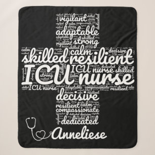 Personalised ICU Nurse Word Cloud Gift Sherpa Blanket