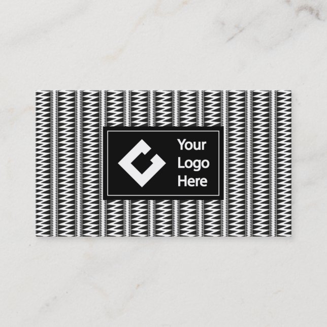 Personalised Ikat Zigzag Black White with Logo Business Card (Front)