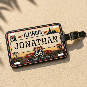 Personalised Illinois Route 66 License Plate Luggage Tag