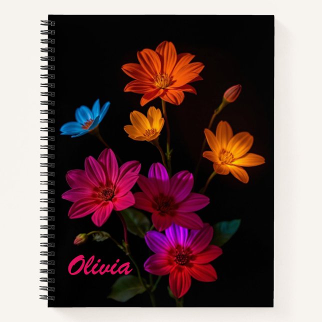 Personalised Illuminated Flower Spiral Notebook (Front)