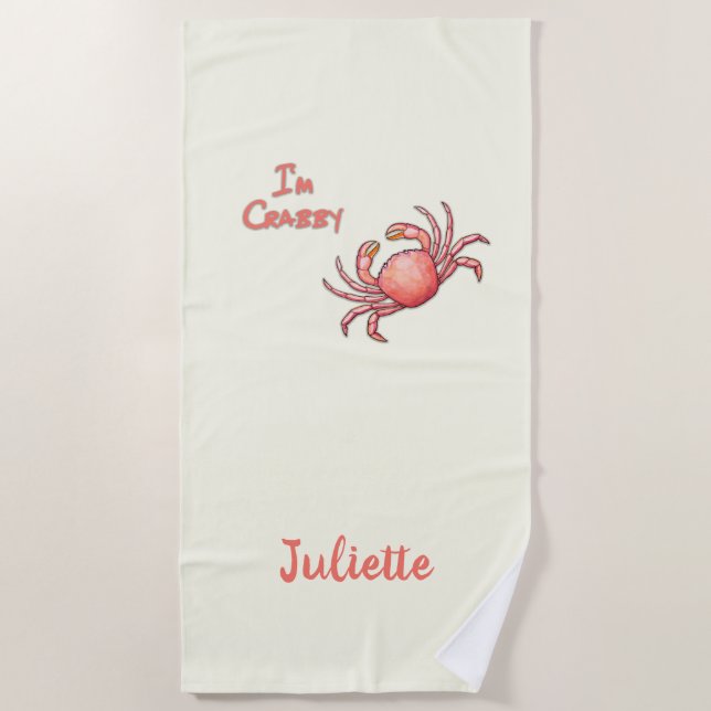 Personalised I'm Crabby Funny Beach Towel (Front)