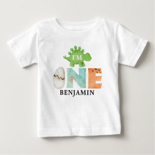 Personalised I'm ONE Dinosaur First Birthday  Bab Baby T-Shirt