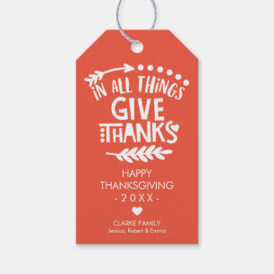 Personalised In All Things Give Thanks Orange Gift Tags