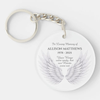 Personalised In Memory Memorial Angel Wings Photo Key Ring
