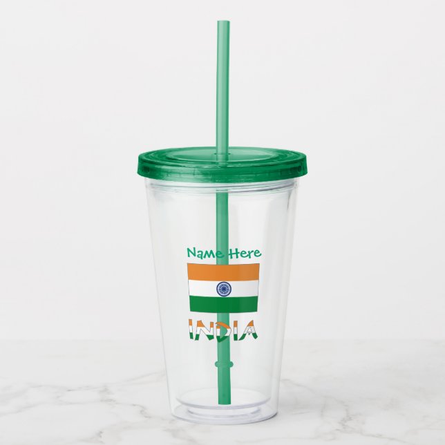 Personalised India Flag Acrylic Tumbler (Front)