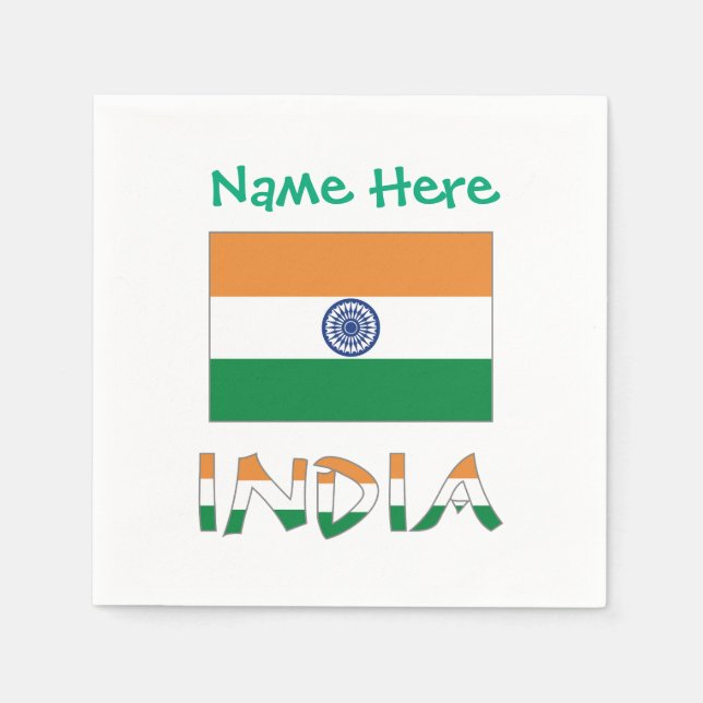Personalised India Flag Cocktail Napkin (Front)