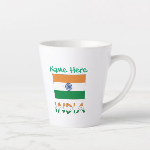 Personalised India Flag Name Latte Mug